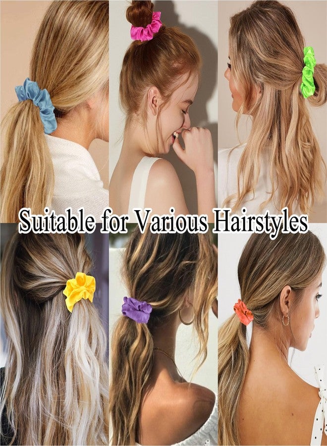KICOSY 12 Pack Neon Scrunchies in 6 Colors - Satin Soft Hair Ties, Ideal for 80s/90s Looks, Glow Party & Daily Style - Image 5